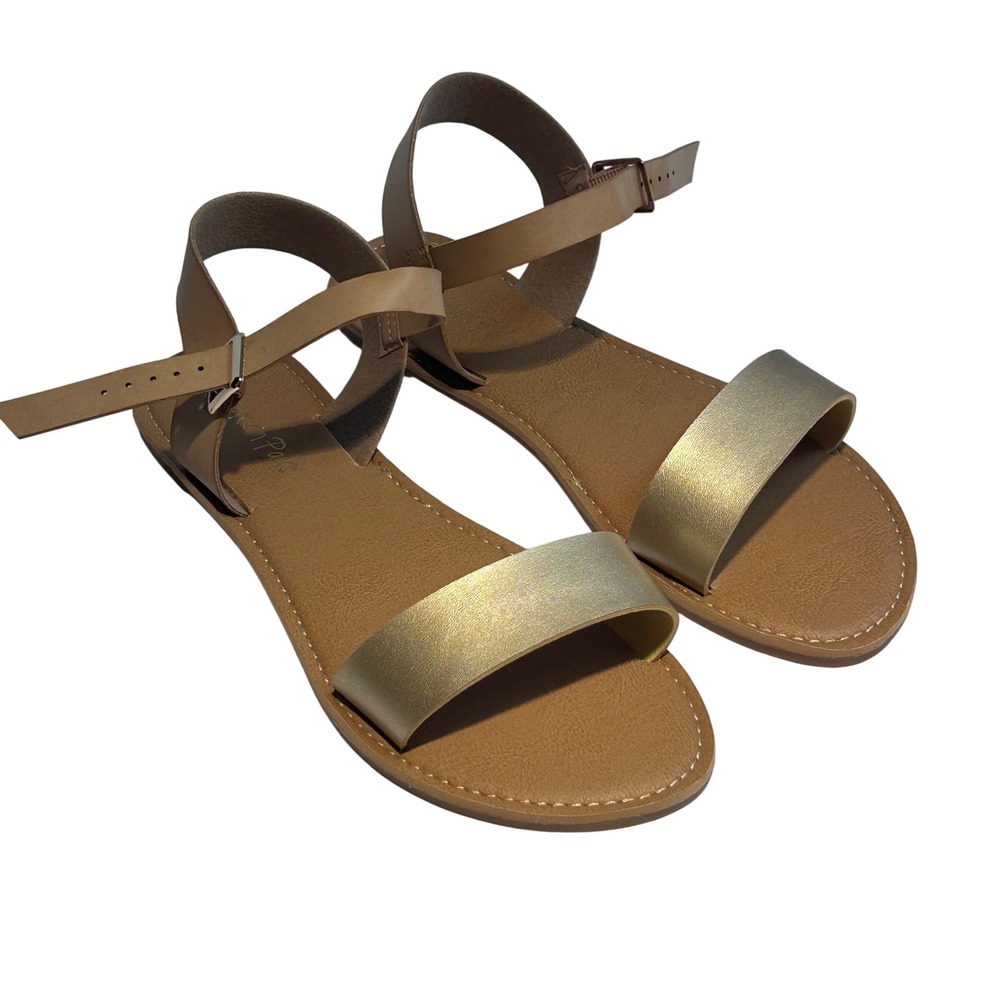 Dream Pairs Hoboo Gold Nude Flat Ankle Strap Sandals 8.5 Metallic Minimalist